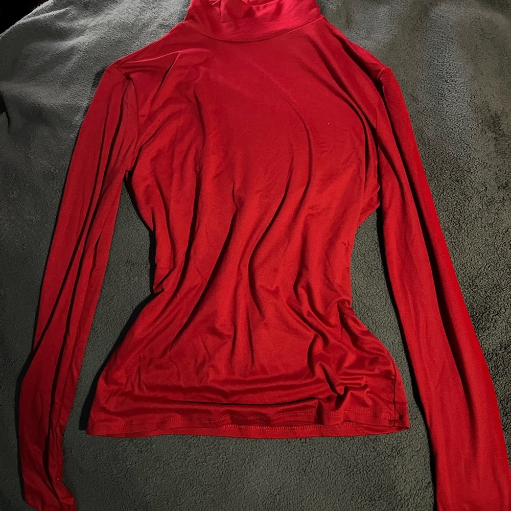 Red Turtleneck Long Sleeve Top